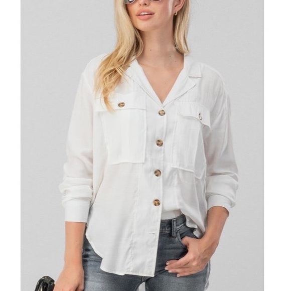 Youdivine Collection Tops - White Button Down Safari Top
